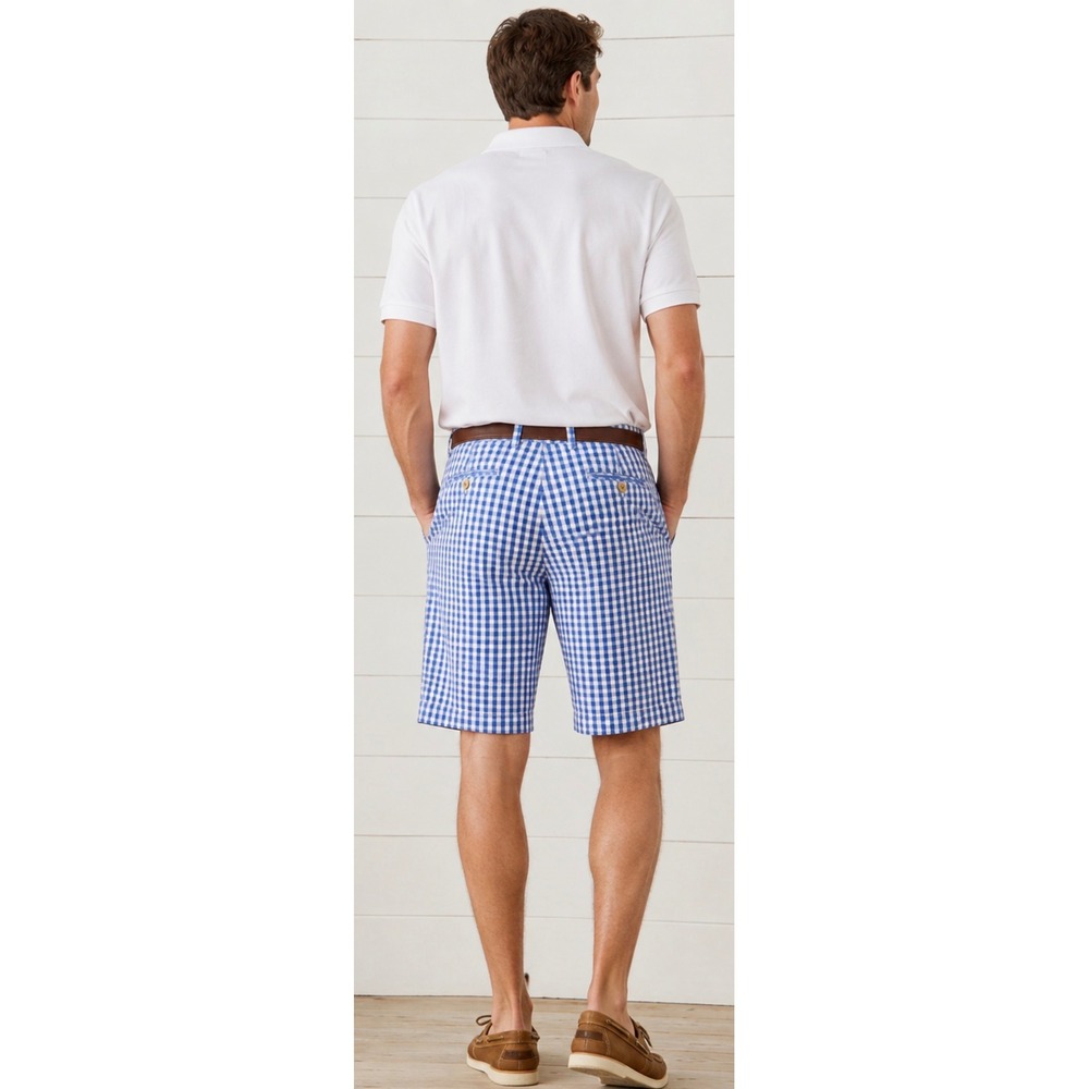 Vineyard Vines Mens Breaker Shorts Blue White Gingham Plaid Cotton Size 36 - Picture 2 of 8